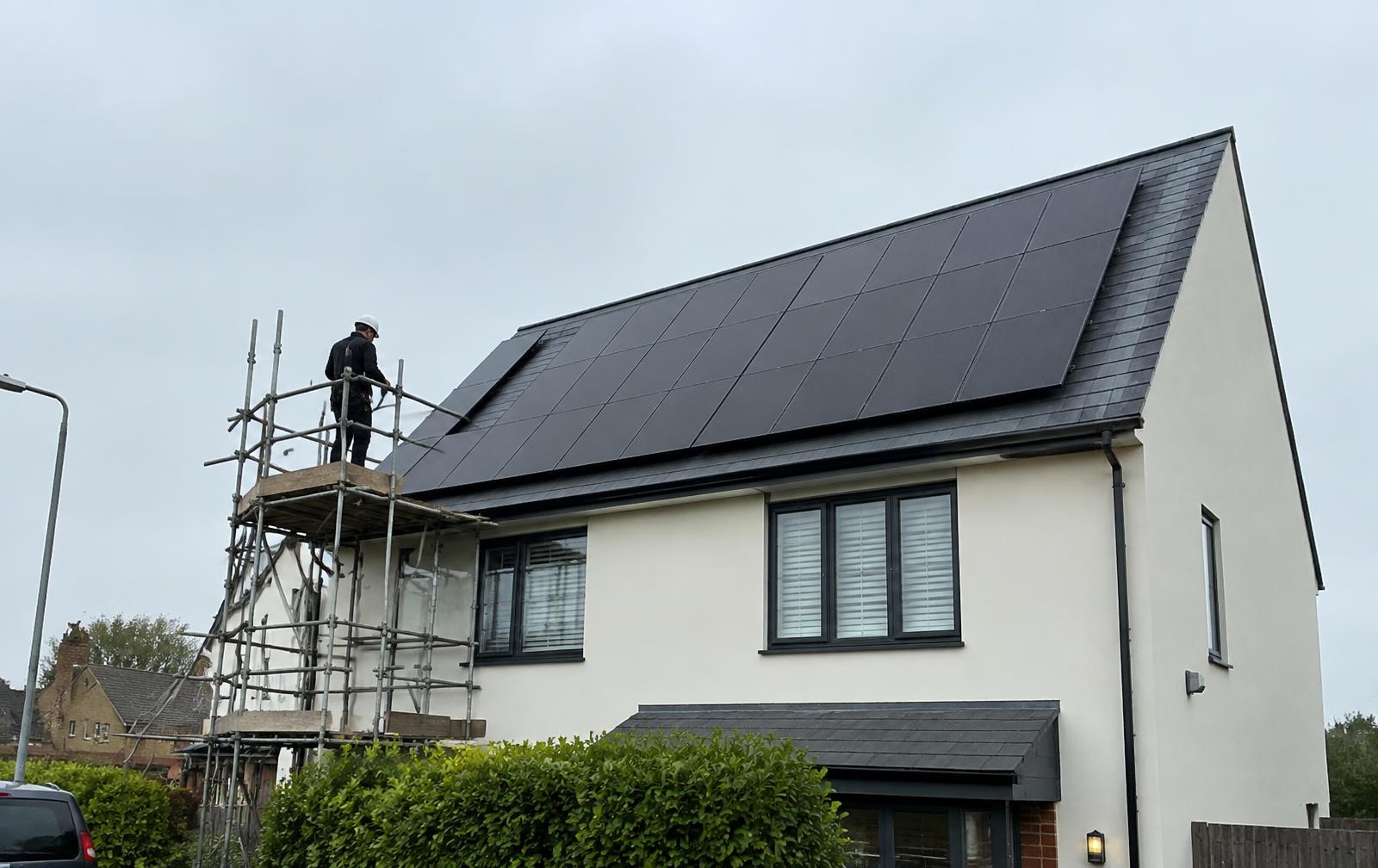 All-black solar panel array installed on a house roof in Braintree, Essex